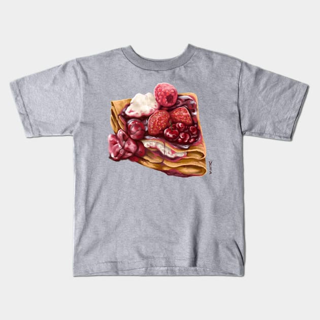 Delicious pancake with raspberry jam and cream cheese Kids T-Shirt by masterflomaster